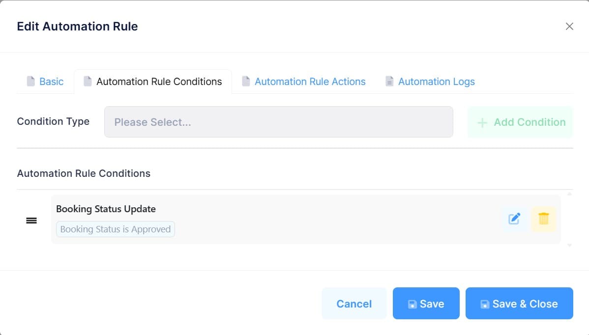 docs.makebooking.online - Automation Rules and Notifications | Automation Rule Conditions