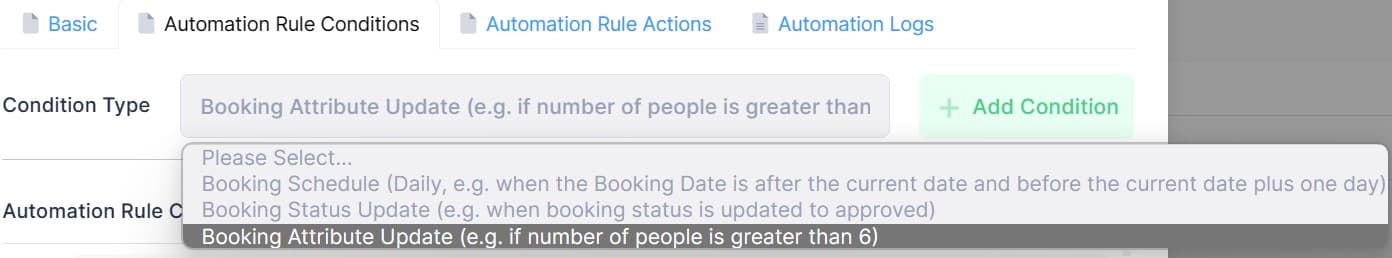 docs.makebooking.online - Automation Rules and Notifications | Condition Types