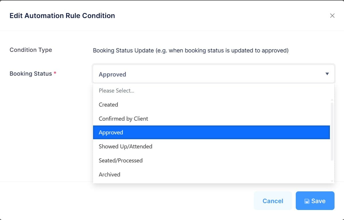 docs.makebooking.online - Booking Status Condition | Automation Rules and Notifications