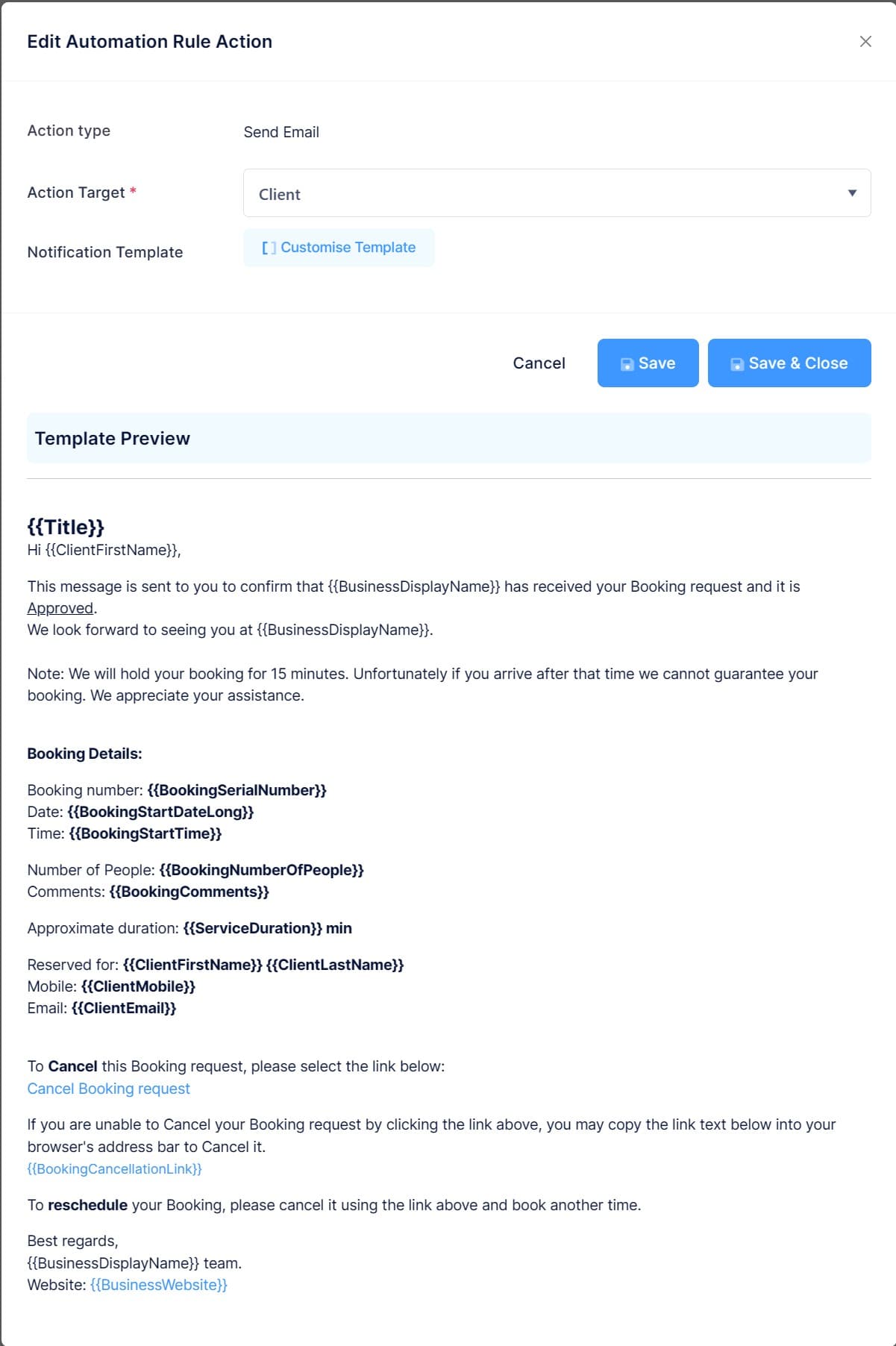 docs.makebooking.online - Email Notification Template | Automation Rules and Notifications